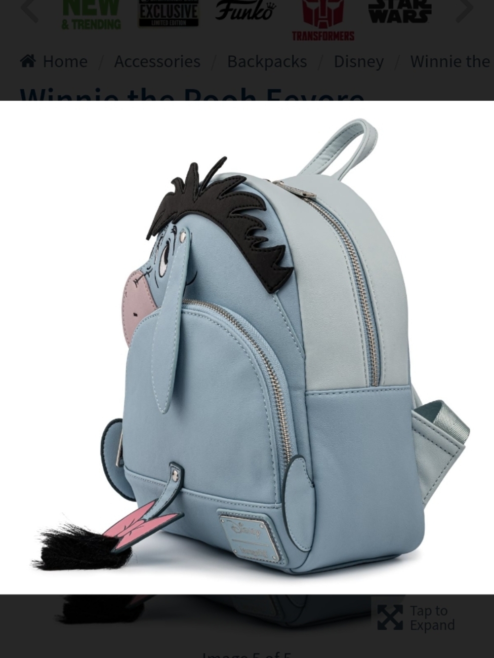 Loungefly Eeyore Character Mini Backpack in Light Blue with Pink Bow Charm - Picture 6 of 6